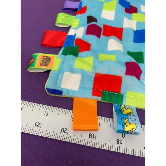 Cong Erle Tab Security Blanket Yellow Back Squares on Blue Print - Picture 3 of 7